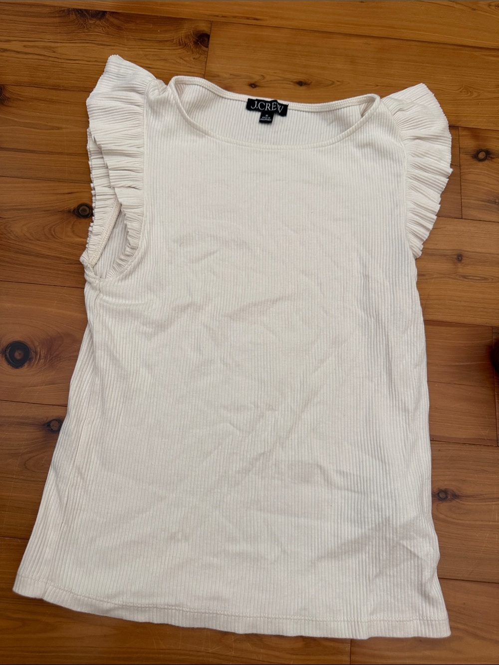 J. Crew Off-White Ribbed Tank with Ruffle Sleeves